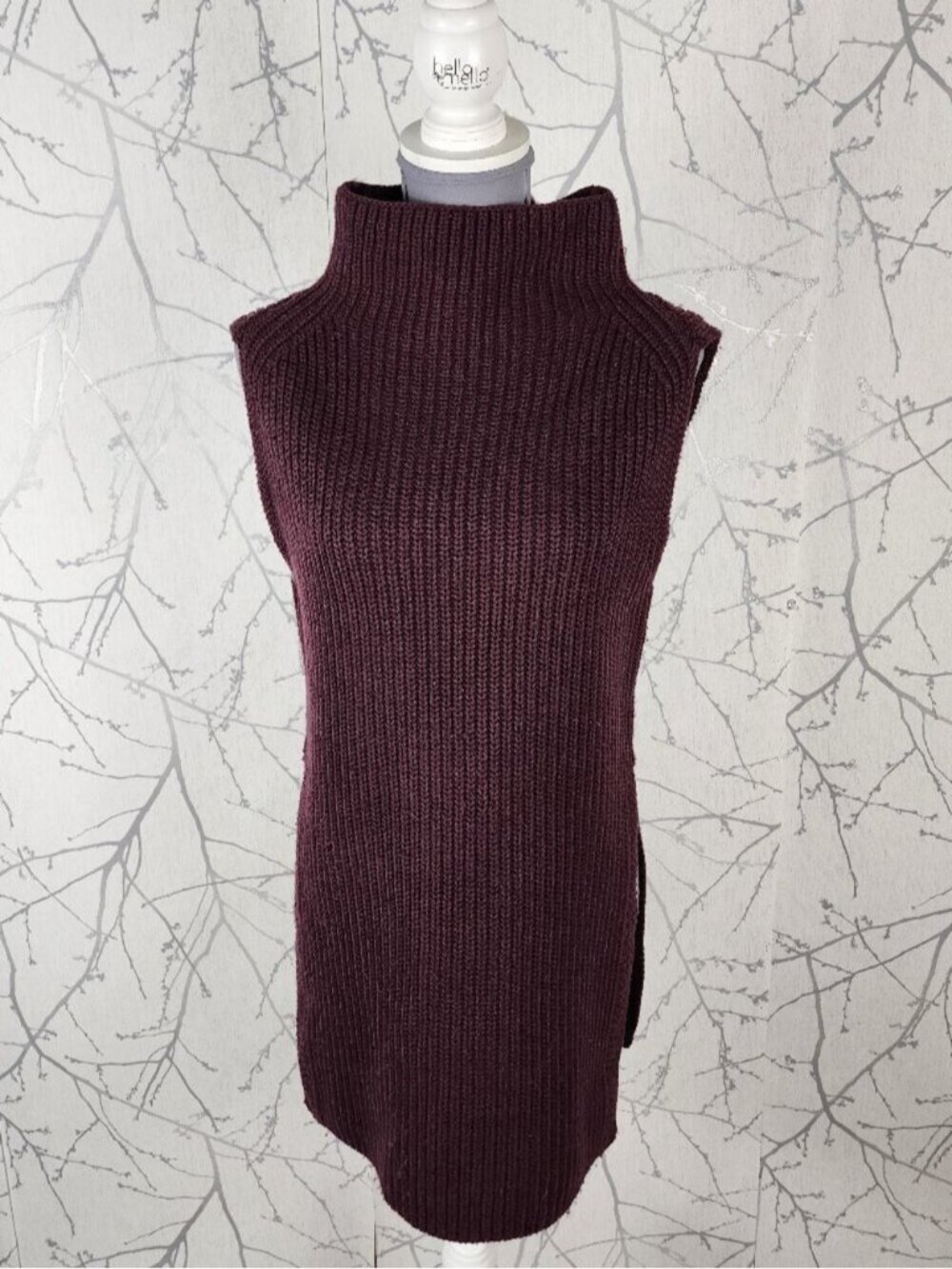 Wilfred Burgundy 100% Wool Chunky Knit Cowl Neck Sweater Vest
